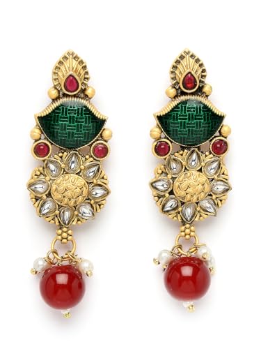 Image of Adiva Stylish Traditional Gold-Plated Kundan Stone Pearls & Beads Meenakari Handcrafted Necklace with Earrings Jewellery Set for Women & Girls