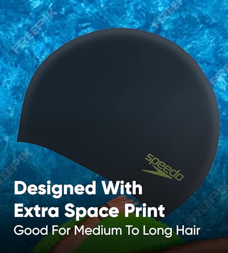 Image of Speedo Unisex Kids Long Hair Chlorine Resistant Swim Cap for Boys and Girls - Black & Green