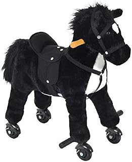 Qaba Kids Interactive Plush Mechanical Walking Ride On Horse Toy with Wheels, Black