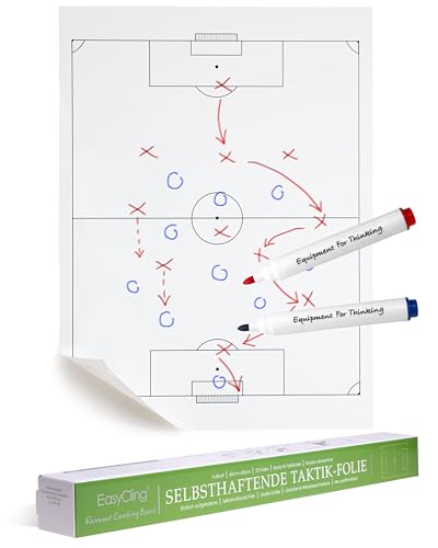 EASYCLING® Magique Taktiktafel Fußball Selbsthaftend - Statische Taktikfolie Fußball mit 25 Blatt & 2 Boardmarker Inkl, Abwischbar und Wiederbeschreibbar, Geeignet für alle glatten Flächen, 80cmx60cm