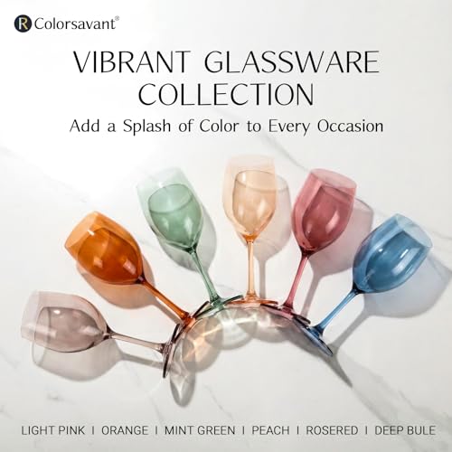 Colorsavant Colored Wine Glasses Set of 6 | Hand-Blown Multicolor Stemmed Wine Glasses | Never Mix Up Drinks at Parties | Stylish Gift for Entertaining & Celebrations
