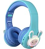 riwbox rb 7s rabbit kids headphones wireless led light up bluetooth over ear headset volume limited safe 75db 85db 95db with mic and tf card children headphones for girls boys blue green 