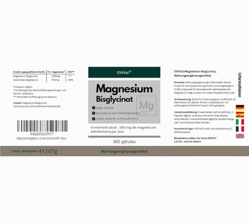 Magnésium bisglycinate, 365 gélules véganes – 300 mg de magnésium élémentaire par dose quotidienne, bisglycinate de magnésium, hautement dosé & sans additifs – vue 9