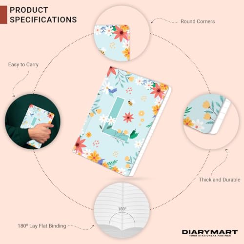 Image of Initial L Premium Soft Bound Notebook Diary for Girls and Women (B6, 90 GSM, 160 Ruled Pages) Floral Design Notebook Journal Diary