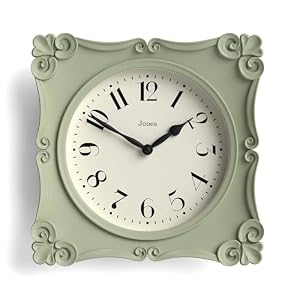 JONES CLOCKS® Rialto Wall Clock | Ornate Vintage Style Square Clock | 10 inch | Sage Green | Ideal for The Living Room or Bedroom