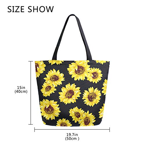 Image of Floral Sunflower Canvas Tote Grocery Bag Shoulder Casual Book Bag Large for Women Teachers, Van Gogh Cotton Bag Shopping Purse Handbag Reusable Multipurpose Use