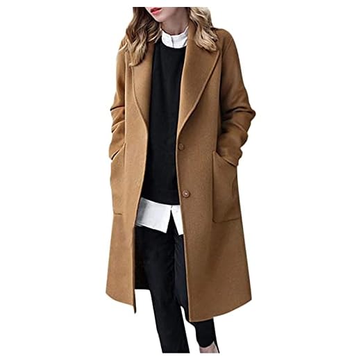 Abrigo De Lana De Invierno Para Mujer Cortavientos Con Botón Elegante Gabardina Larga Parka Clásica Chaqueta Cálida De Primavera Para Mujer Cárdigan De Manga Larga Abrigo (Color : Camel, Size : M)
