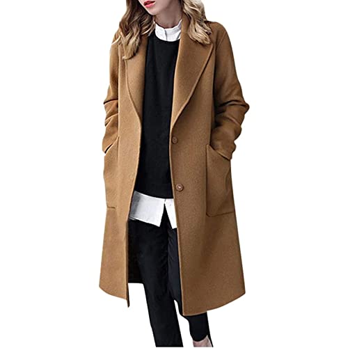 Abrigo De Lana De Invierno Para Mujer Cortavientos Con Botón Elegante Gabardina Larga Parka Clásica Chaqueta Cálida De Primavera Para Mujer Cárdigan De Manga Larga Abrigo (Color : Camel, Size : L)