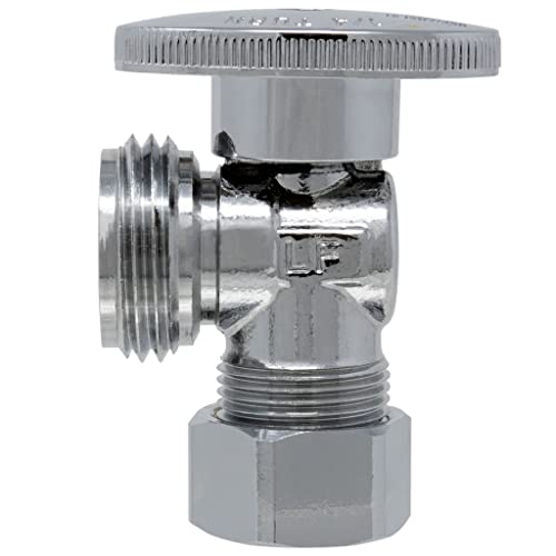 1/4 Turn Washing Machine Angle Stop, 5/8" Od Compression X 3/4" Mht Miiflex Heavy Duty Chrome Plated Brass Quarter Shut Off Valve With Ferrule And Nut For Residential/Commercial [2 Pack] #TOP5