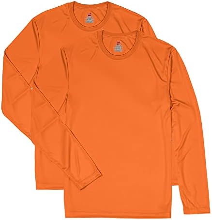 Hanes Men's Long Sleeve Cool Dri T-Shirt UPF 50+, Large, 2 Pack ,Safety Orange