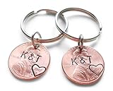 Custom Hand Stamped 2 Personalized Penny Keychains, Anniversary Gift, Husband Wife Key Chain, Boyfriend Girlfriend Gift, Customized Couples Keychains