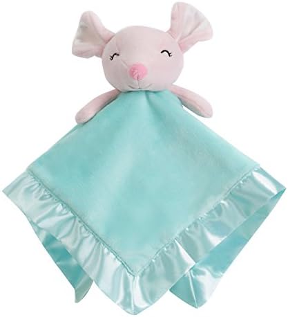 Wingingkids Security Blankets Ultra Soft Plush Breathable Snuggle Blanket Smiling Mouse, Pink & Aqua