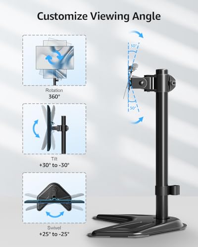 Image of MOUNTUP Single Monitor Stands, Freestanding VESA Monitor Desk Mount fits 13'' to 32'' Computer Screen with Height Adjustable, Swivel, Tilt, Rotation, 17.6 lbs Load, For Home Office, VESA 75x75 /100x100