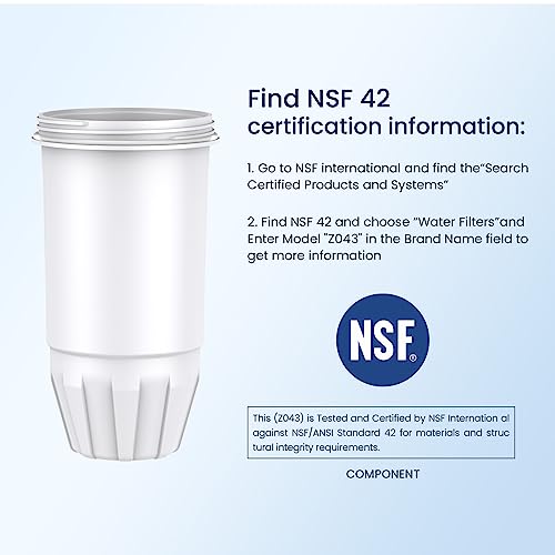 GLACIER FRESH NSF/ANSI 42 Water Filter Replacement 0 TDS Filter Replacement for ZR-017 Pitchers and Dispensers, Effectively Removes Chlorine, Odors and Improves Taste, 2 Pack
