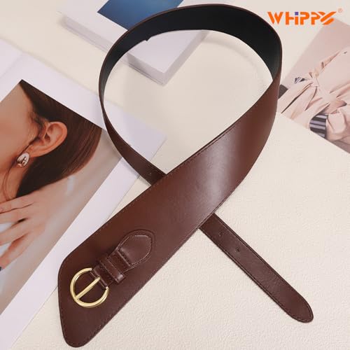 WHIPPY Women Wide Leather Belt for Dresses Fashion Ladies Wide Waist Belt with Gold Buckle, Coffee, M — view 5