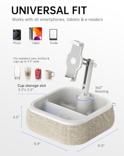 SnackN'Stream Kindle Stand Holder, Tablet Phone Holder, Bathtub Caddy with Detachable Snack Bowl and 2 Fabric Covers, 360° Mount, Compatible with iPad iPhone Kindle 4.7-13" Devices (White) - image 4