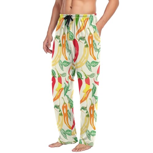 Men's Pajama Pants Watercolor Pepper Yellow Red Sleep Pajama Lounge Pant with Pockets, Elastic Waistband4