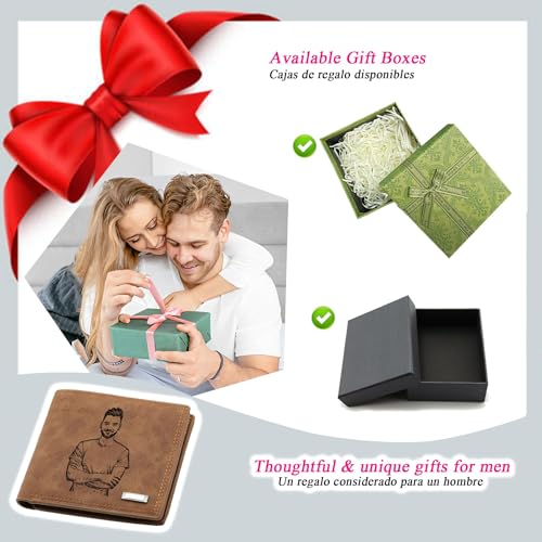 Personalized Photo Wallet Mens Birthday Anniversary Custom Wallets for Huaband BF Initials Picture Engraved Thanksgiving Christmas Gifts for Men Dad Fathers Husband Boyfriend Son (M, brown)4