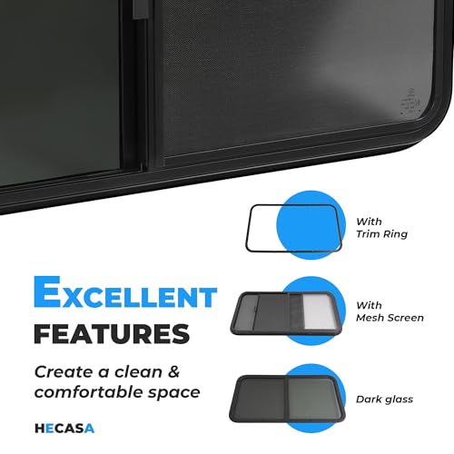 HECASA RV Window 42" W X 22" H Teardrop Horizontal Sliding Window W/ Trim for 1.5" Wall and Mesh Screen Tempered Glass Powder Coated Black 1PC by HECASA - Image 7
