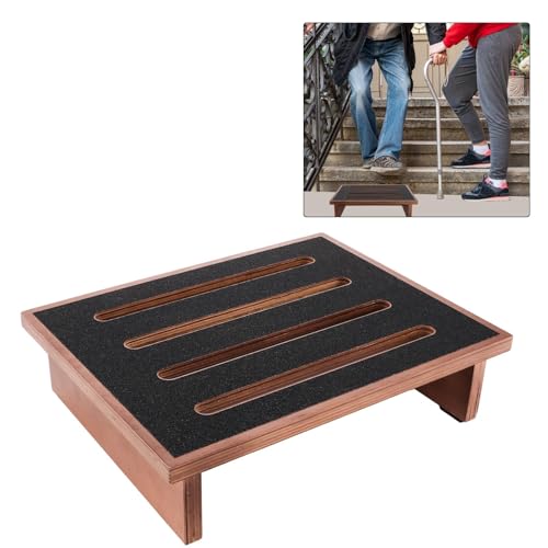 YAYODS Marchepied en Bois Couleur Noyer 40x32x10,5cm - Tabouret de Marche Robuste Supportant jusqu'à 200 kg - Escabeau Fixe avec Surface Antidérapante pour Personnes Âgées, Maison et Caravane
