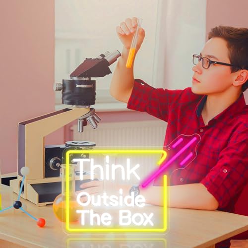 Think Outside The Box Neon Sign, Dimmable LED Neon Light for Wall Decor, USB Powered Acrylic Sign for Office, Bedroom, Classroom, Studio & Creative Space Decoration 16.14 x 11.81" — view 2