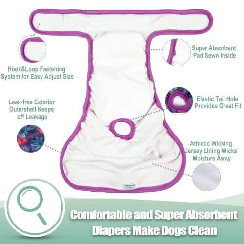 Image of wegreeco Washable Female Dog Diapers Highly Absorbent Reusable Diapers for Dog in Heat Period, 3 Pack (Hawaiian, Large)