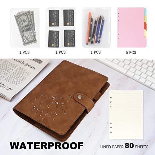 Fyy Leather A5 Binder 6 Ring Binder Notebook - Refillable Notebook A5 Planner Binder With Binder Pockets, A5 Dividers, A5 Refill Paper, Pu Leather Travel Binder Journal Cover Binder Brown Notebook #TOP3