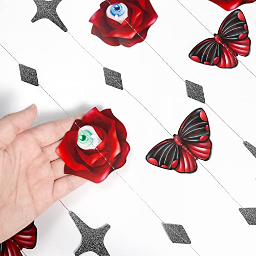 4 Pcs Red Rose Butterfly Eyeball Garlands For Halloween Roses Party Decorations Hanging Streamer Banner Backdrop Black And Red For Birthday Wedding Proposal Engagement Party Supplies #TOP2
