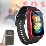DJFYVAEIO Orologio Anticaduta per Anziani, Videochiamata,Posizionamento GPS, Chiamata di Emergenza SOS, Funzioni di Monitoraggio della Salute, Touchscreen da 1,47 Pollici,Supporto Multilingue Red