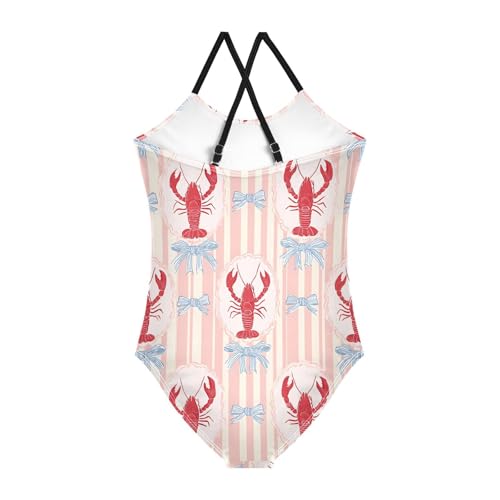Blue Bow Lobster Girls One Piece Swimsuits Summer Quick Dry Beach Bathing Suit2