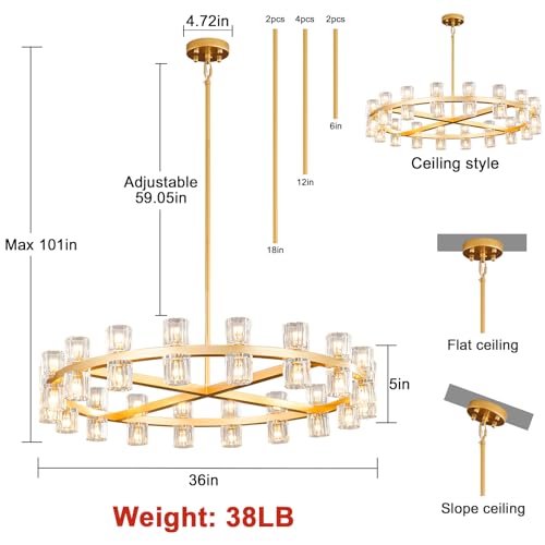 Modern-36-Gold-Round-Chandelier-Light-Fixture-K9-Crystal-Chandeliers-for-Dining-Room-Living-Room-Chandelier-Dining-Room-Chandelier-Over-Table-Chandelier-for-Bedroom-Foyer-Includes-36XG4-Bulbs