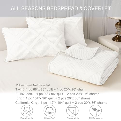 Exclusivo Mezcla King Quilt Set- White Quilts Bedding Set with 2 Pillow Shams, Modern King Bedspread with Striped Pattern, Soft Lightweight Bedspreads Coverlets for All Seasons - Image 6