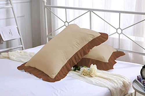 Image of YRM Bedding's Ruffle Beautiful Pillow Cover | Super Soft Elegant Premium Microfiber Frill Pillow Cover Set of 2 (20 inchx30 inch Inches) (Beige /Chocolate Brown)