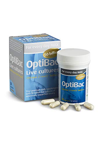 OptiBac for Every Day Max | Daily 50 Billion Friendly Bacteria Natural Supplement | Lactobacillus Acidophilus NCFM High Strength Multi Strain Formula | One Month Supply | 30 Capsules