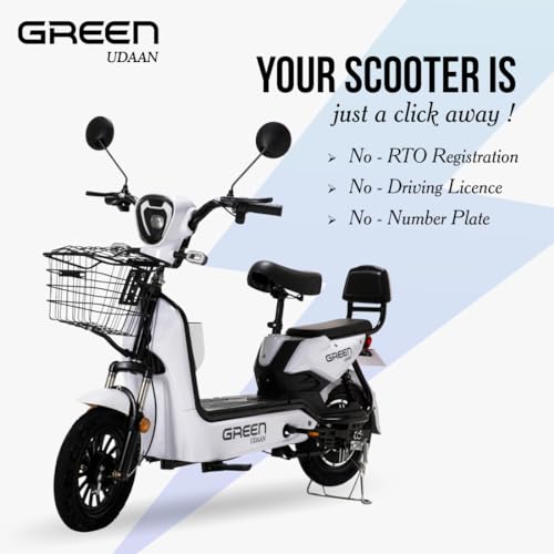 Image of Green Udaan Low Speed Electric Scooter Non RTO 30KM Range White with Portable Charger