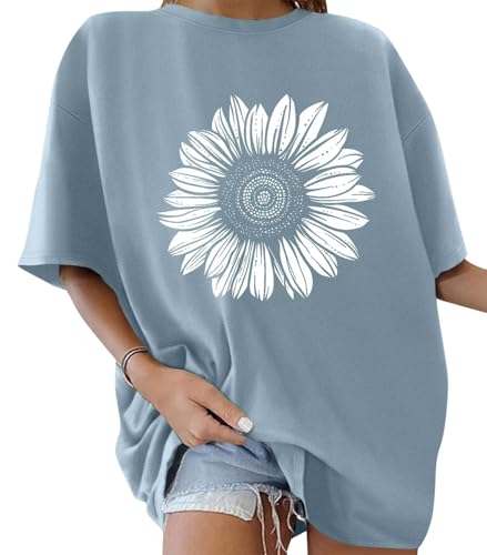 ORANDESIGNE Women’s Oversized Graphic Print Short Sleeve Tunic Tops Crew Neck Casual Drop Shoulder T Shirts