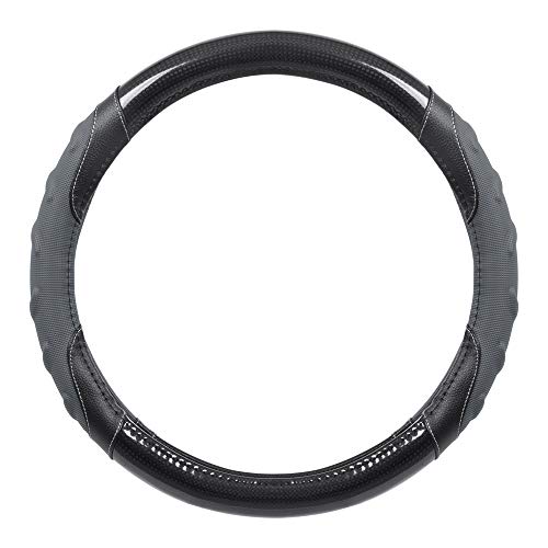 Image of Motor Trend GripPlus Black Carbon Fiber Steering Wheel Cover, Standard 15 inch Size, Advanced Traction Grip, Car Steering Wheel Cover for Truck Van SUV Auto
