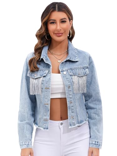 Women Fringe Denim Jackets Casual Oversized Jean Coats4