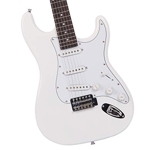 Waful 6 String Electric Guitar Beginner Kit, Solid Body Electric Guitar, Rosewood Fingerboard, Right Handed, with Strap, Cord, Gig Bag, Tremolo Arm, Accessories White