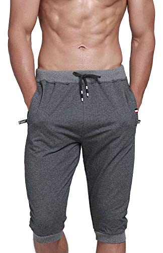 TBMPOY Men's Elastic Waist Gym Jogger Capri Shorts Workout Running Sweatpants(01dark Grey,US 34)