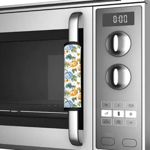 Image of Pumpkin Print Refrigerator Handle Covers Set of 6 Thanksgiving Kitchen Appliance Handle Covers Adjustable Fridge Handle Gloves Decorative Non-Slip Protective Handle Covers