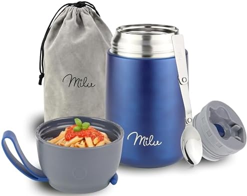 Milu® Thermobehälter für Essen 650ml, Edelstahl Warmhaltebehälter mit Löffel, Thermobecher Essen, Thermo Lunchbox für Kinder, Erwachsene, Thermobox Suppen, Babybrei, Speisebehälter