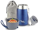 Milu Thermo per Alimenti 300ml 440ml 450ml 650ml 800ml I Contenitore Termico di Acciaio Inossidabile, Isotermico Sottovuoto per Cibi Caldi e Freddi (Blu marino, 650ml)