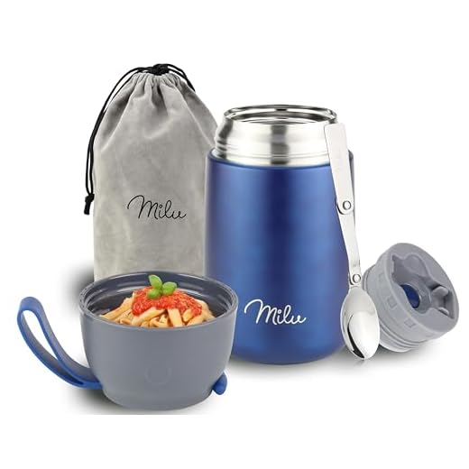Milu® Thermobehälter für Essen 650ml, Edelstahl Warmhaltebehälter mit Löffel, Thermobecher Essen, Thermo Lunchbox für Kinder, Erwachsene, Thermobox Suppen, Babybrei, Speisebehälter Navyblau, 650ml