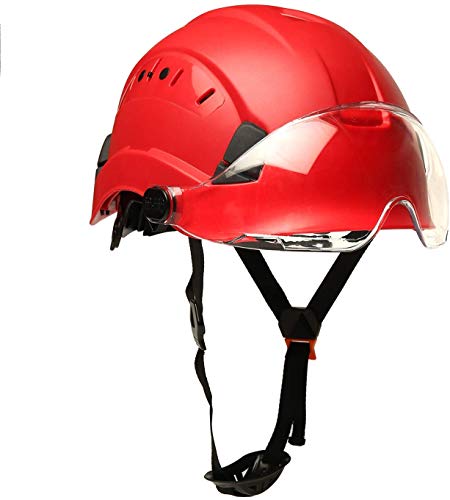 Smasys Safety Hard Hat Abs Helmet Adjustable With Visor 6-Point Suspension Perfect For Construction(Red,Clear Visor) #TOP7