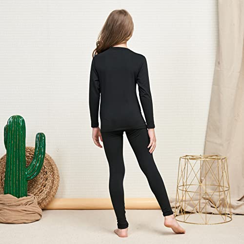 Herobiker Girls Thermal Underwear Set Ultra Soft Fleece Lined Kids Long Johns Top Bottom Thermals Kids Base Layer Winter Warm Black #TOP1