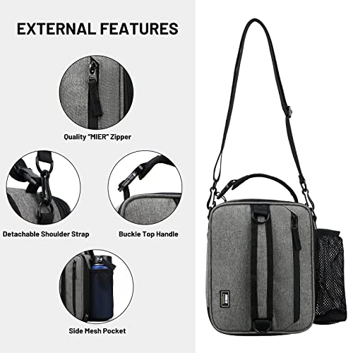 MIER Expandable Lunch Bag Insulated Lunch Box for Men to Work Travel Portable Lunchbox Bags with Shoulder Strap and Water Bottle Holder, Grey