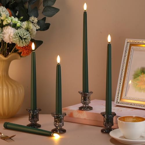Image of Rossesay 24 Pcs Flameless LED Taper Candles Battery Operated Candle 8.5 inch, 9.65 inch, 10.8 inch, 12.8 inch Flameless Candlesticks Flickering for Christmas Church Wedding Indoor Decoration(Classic, Green)