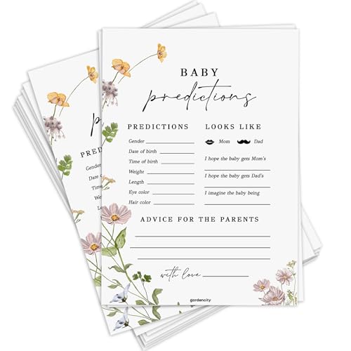 GardenCity Baby Predictions and Advice Cards for New Parents Fun Baby Shower Games for Boy or Girl 50 Pack Wildflower