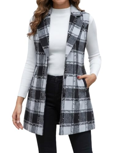 Image of IDEALSANXUN Plaid Vest for Women Fall Winter Sleeveless Blazer Jackets